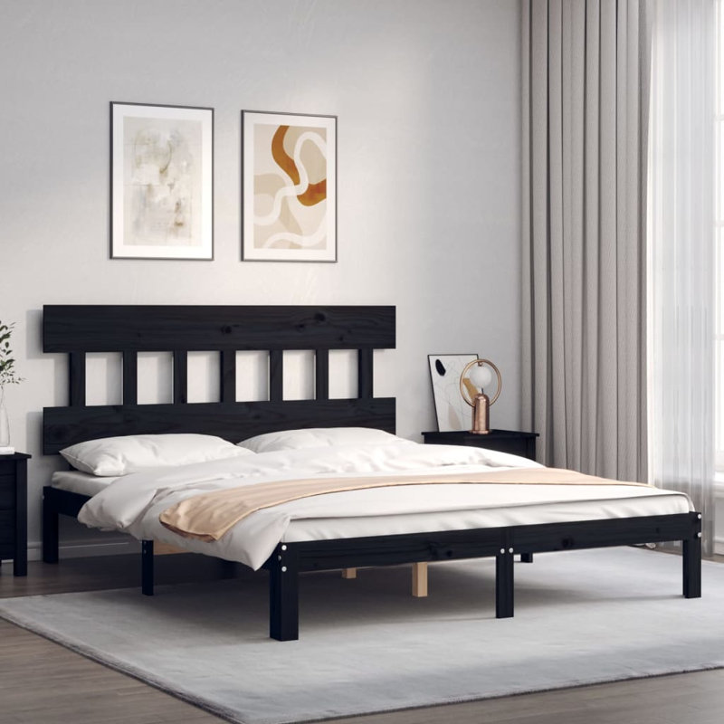 Bed Frame with Headboard, Brown, European Kingsize (160 x 200cm)