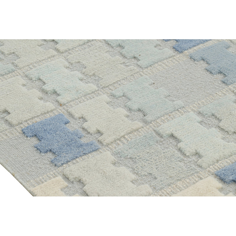 Rug & Kilim’S Scandinavian Style Rug In Blue, Cream & Gray Geometric Patterns