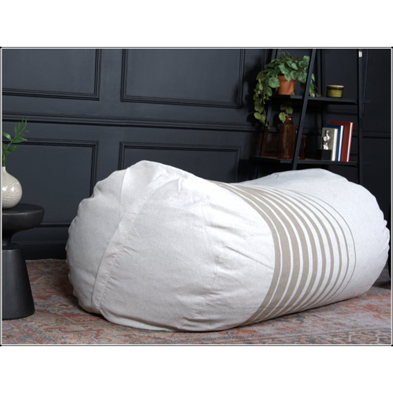Pouf cylindrique à rayures de 6,5 pieds Zeon, couleur naturelle avec rayures brun clair, confort ultime et design moderne