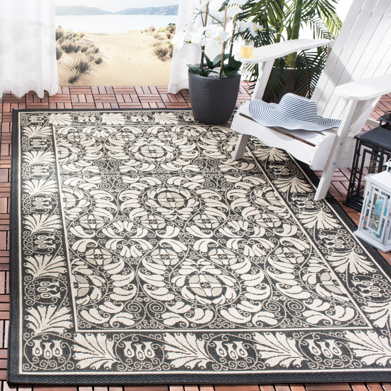 Tapis intérieur / extérieur noir / beige Arneshia, Rectangle 5 pi 3 po x 7 pi 7 po