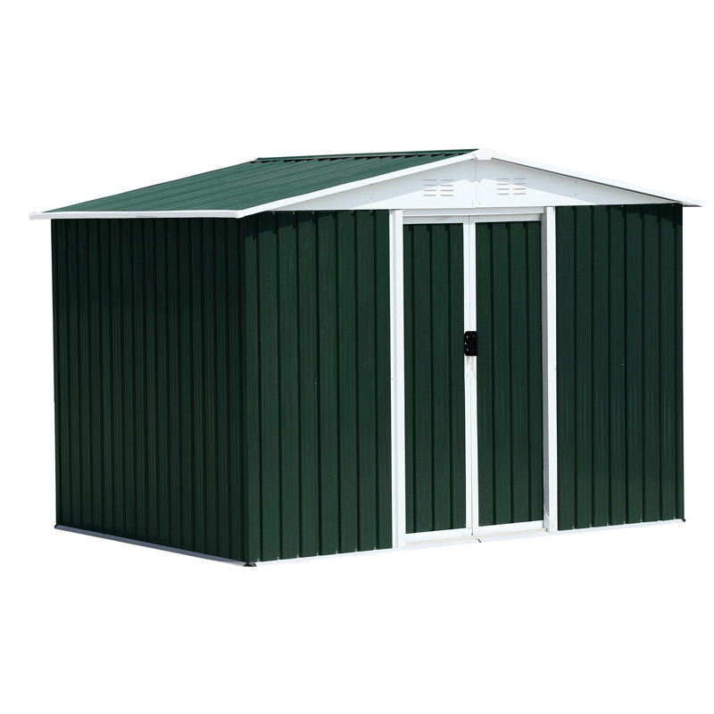 Unité de rangement extérieur en métal 8 pi x 6 pi, acier galvanisé et alliage d'aluminium, fabrication idéale pour les espaces de remise de 8 pi x 6 pi, structure en alliage, vélo et piscine