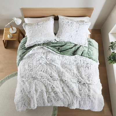 2 pièces d'édredon à poils longs en fausse fourrure pour lit simple / simple TG, de couleur blanche, lavable à la machine et chaud TG avec rembourrage doux au revers, -