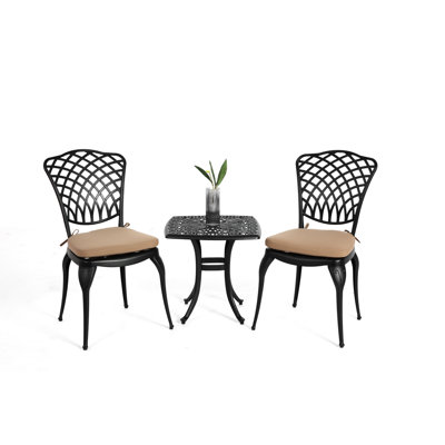 Rustproof Cast Aluminum Patio Furniture  3 Piece  - 2 Chairs & 1 Table For Gardens, Patios Black Cushion, Classic Design, Simple Assembly A Beautiful Outdoor Space Round Use Easy Wonderful Patio,