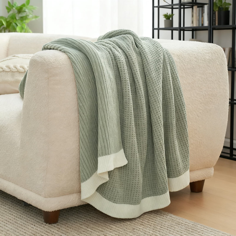 Jeté en chenille en tricot gaufré pour canapé, couverture de canapé décorative ultra douce et confortable, respirante et chaude pour toutes les saisons