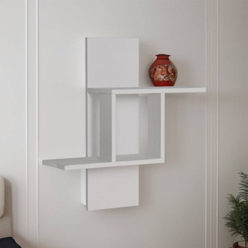 Modern Wall Shelf, White, 25.2 x 27.6 x 7.9 inches | 100% Melamine Coated Particle Board, Thickness: 0.7 inches | Space-Saving Design, Perfect for Home Decor & Organizing | Easy Wall Mount Installation