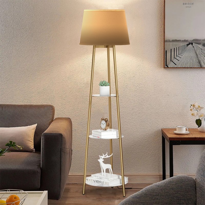 62.4'' Gold/Clear Column Floor Lamp with Outlet