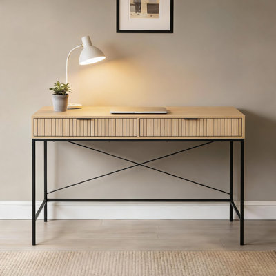 Wisbech 2 Drawer Oak Effect Metal Base Computer Desk