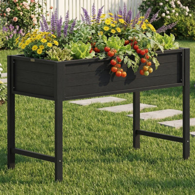 Lit de jardin surélevé pour l'extérieur avec pieds surélevés 48 po x 24 po x 30 po résistant aux intempéries avec bacs de drainage pour la terrasse du patio Choix idéal pour le jardinage domestique Capacité de 385 lb - Noir