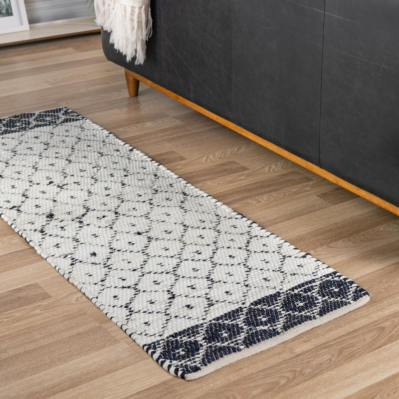 Tapis géométrique ivoire en jute et sisal tissé à plat à la main, Tapis de couloir 2 pi 7 po x 10 pi