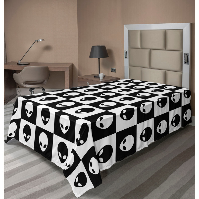 Drap plat moderne de style bohème Ambesonne, Drap plat pour lit simple TG, Charcoal Grey/White Checkered