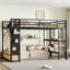 Grand cadre de lit mezzanine avec garde-robe, lit mezzanine en métal avec tablettes de rangement et panneau perforé-564367946