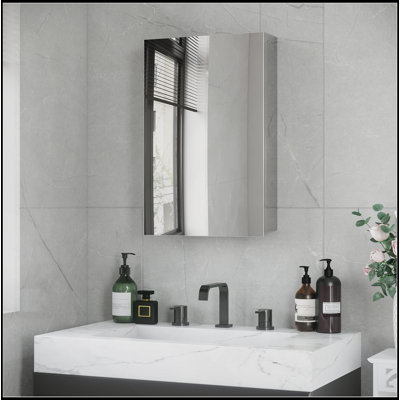 Armoire à pharmacie murale de haute qualité avec miroir, armoire de salle de bain avec porte à charnières, tablettes de rangement pour le salon et la salle de lavage, 15 po x 24 po, argent