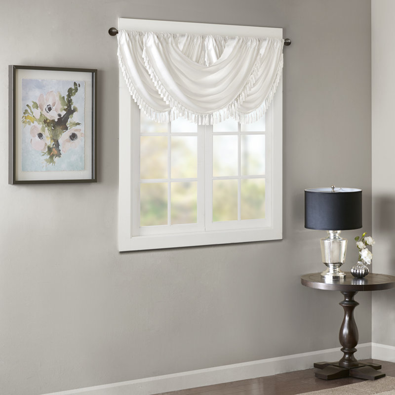 Elena Silk Scalloped 38" Window Valance, White