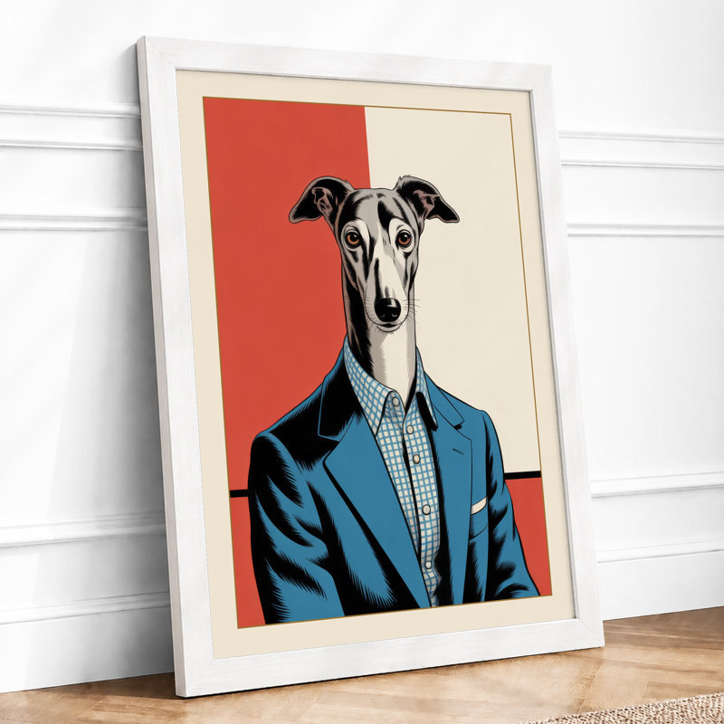 Greyhound in Blue Modern - Framed Print, A1 - 84.1 x 59.4 cm, White