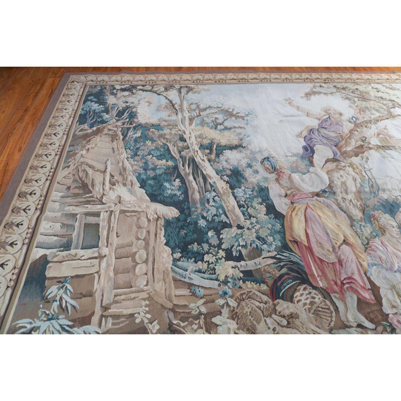 Tapis de tapisserie de style français 7 x 8 en laine tissée, tapis d'art mural européen, décoration intérieure classique élégante