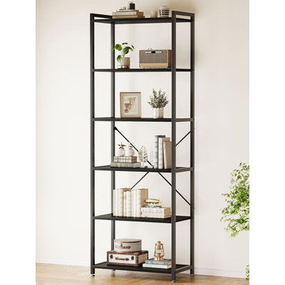 6 Tier Tall Bookshelf, Modern Wood Bookcase Shelves for Bedroom, Industrial Display Shelf for Living Room by Ebern Designs
