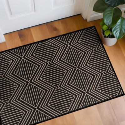 Tapis de sol à chevrons noirs et diamants, lavable à la machine, en polyester avec envers antidérapant