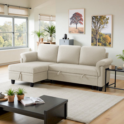79''  L Shaped Upholstered Sleeper Sofa with 2 side storage bags
