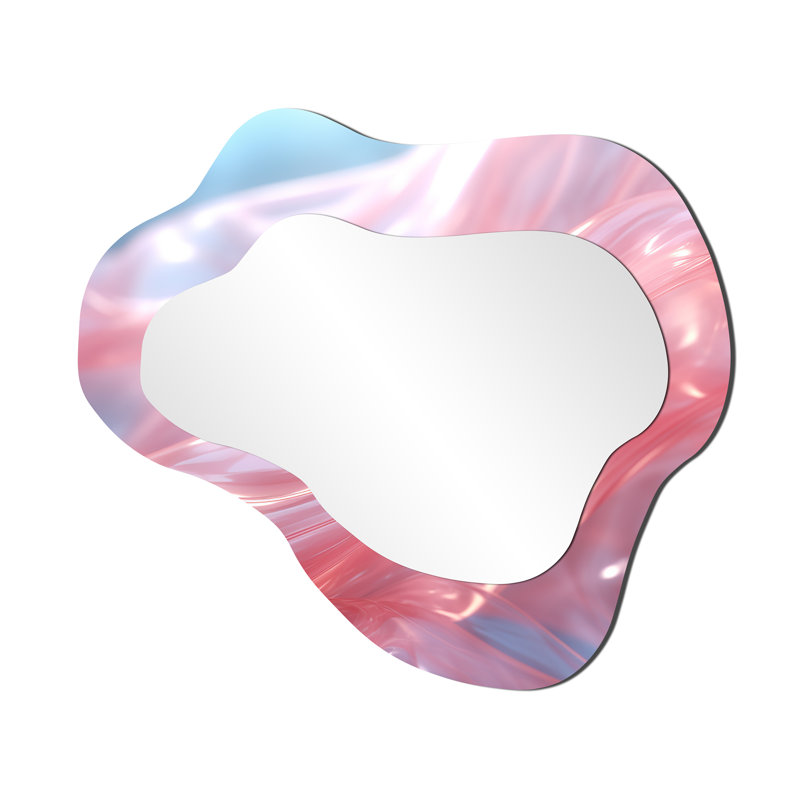 Pink Waltz Whirl II - Geometric Cloud Decorative Mirror, Modern Asymmetrical Large Wall Mirror, Printed Metal Art, 25" x 28"