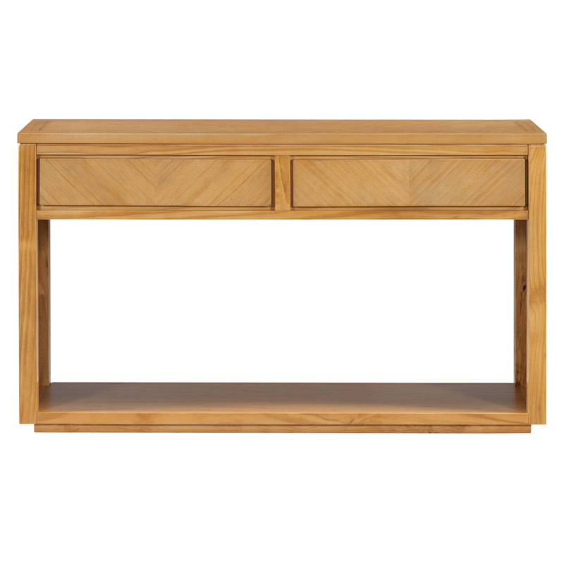 55" Console Table, Rustic Wooden Entryway Table With Storage Drawers And Open Shelf, Elegant Sofa Table For Hallway And Living Room