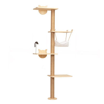 Wall-Mounted Cat Scratching Pad For Small To Large Cat, Indoor Wood Cat Tree With Hammock, Cat Scratcher Perch