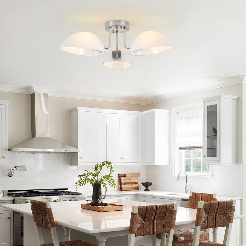 3 - Light 23.6" Modern Nickel Sputnik Glass Semi Flush Mount Ceiling Light for Dining Room, Nickel