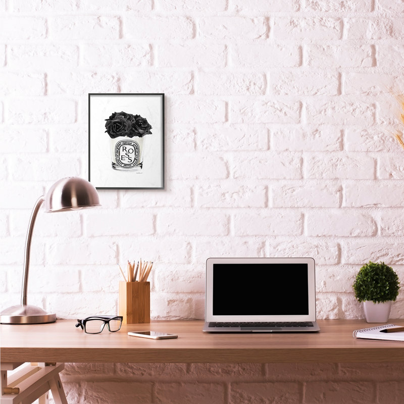« mode stylisé rose fleur », art textuel noir, Giclée encadrée noir minuit, H 14 po x l 11 po