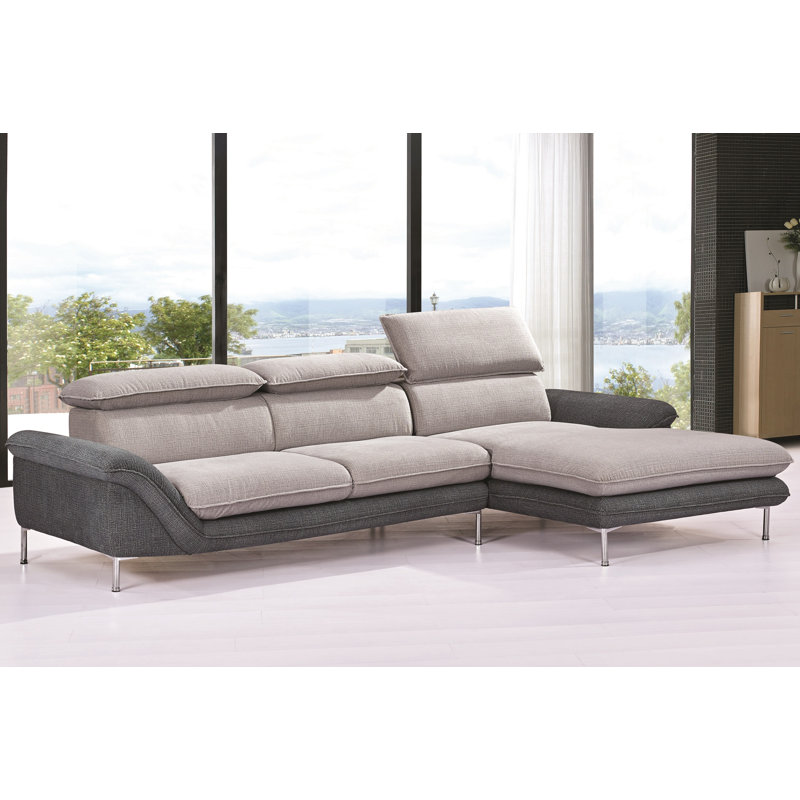 Canapé et chaise longue Lynnette, Tissu à flocage gris clair / mousse, Orienté à droite (vu de face)
