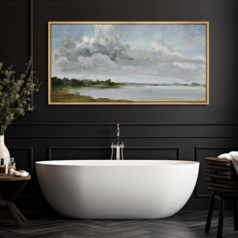 Tranquil Landscape Soft Brushstroke Lake Scene, reproduction d'art sur toile, H 30 po x l 60 po, Naturel