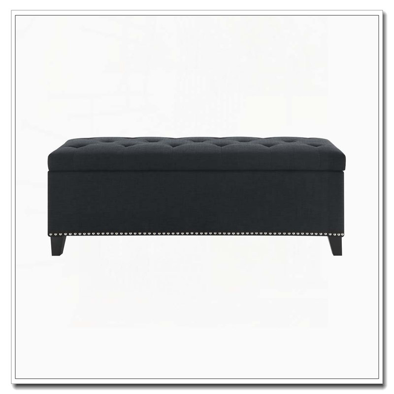 Repose-pieds 47,5 po, banc de rangement en lin, Noir