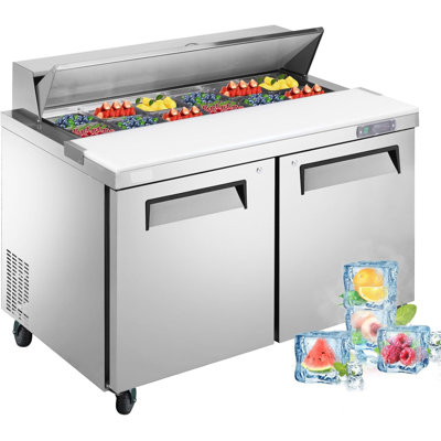 48" Stainless Steel Sandwich Prep Table, 12.9 Cu.ft Commercial Refrigerator with 12 Pans and Cutting Board for Restaurants