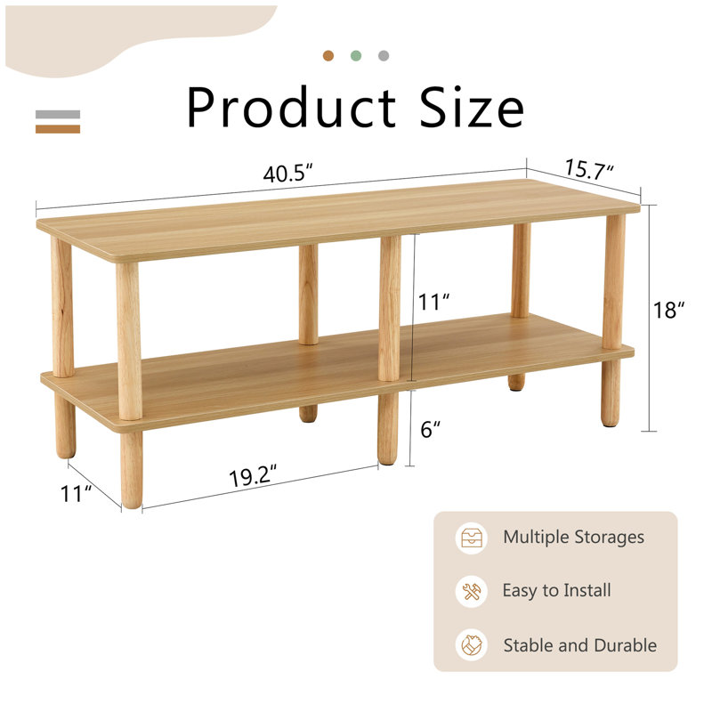 Modern 2-Tier TV Stand for Living Room Furniture,Rectangular Centre Table with Open Storage Shelf,Rounded Rubberwood legs,Stable and Durable,Easy Assembly