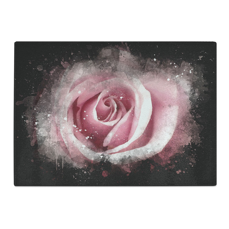 Tempered Glass Pretty in Pink Rose Flower Chopping Board, 20 cm x 28.5 cm