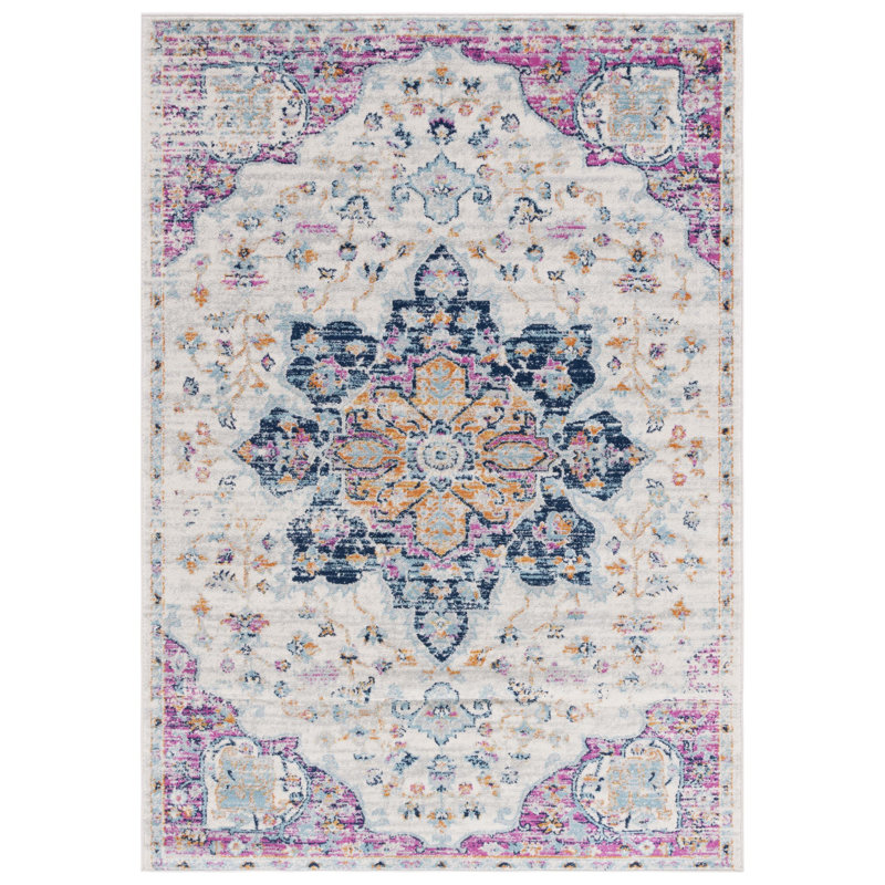 Tapis oriental ivoire / fuchsia Christa, Rectangle 4 pi x 6 pi