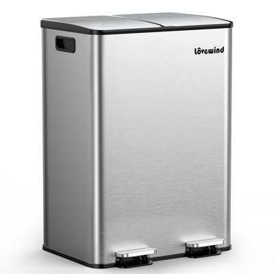 2 x 8 Gallon Kitchen Tarbage Can, Kitchen Step Trash Bi Stainless Steel Trash, Recycle Bin Combo with Soft-Close Lid, Dual Compartment Recycling