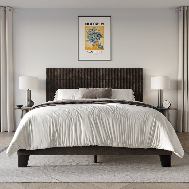 Lit plateforme tapissier Muehlebach, Brun, Grand