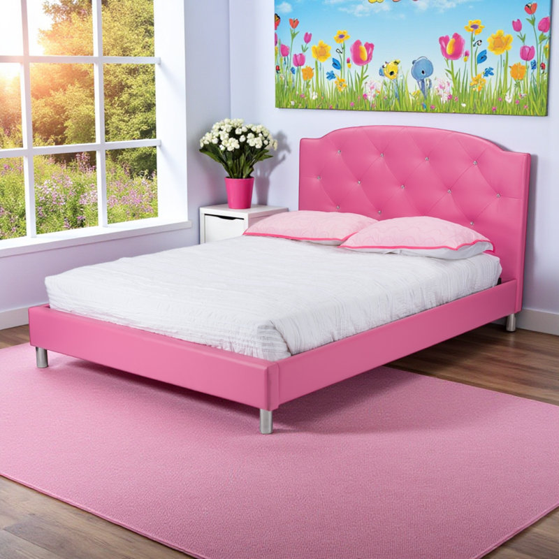 Lit plateforme tapissier Karina, Grand, Blanc