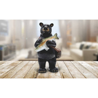 Trinx Jennavieve 7H Black Bear Holding Largemouth Bass Fish Statue Unique  Gifts