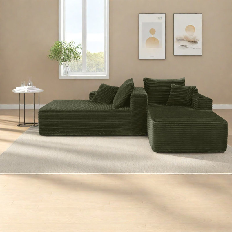 Canapés modulaires à compression, méridienne double 76 po en tissu moelleux pour maison moderne