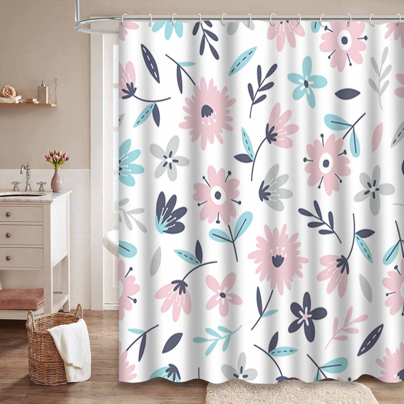 Rideau de douche sans couture à motif floral avec 12 crochets, L 72 po x l 84 po