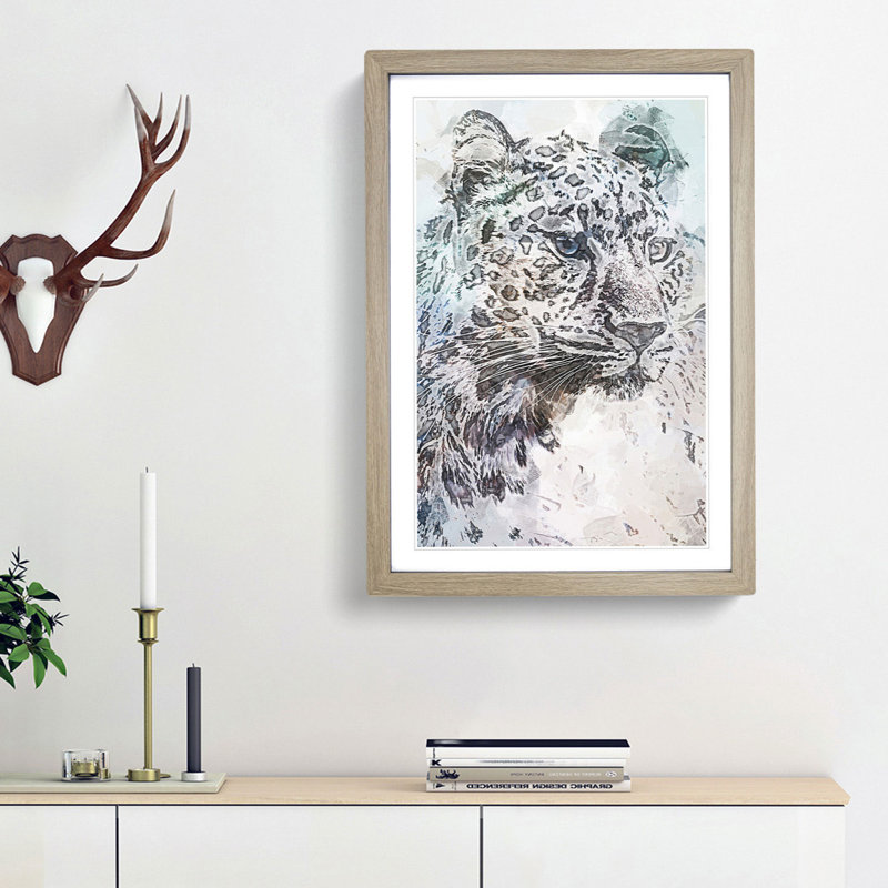 The Portrait of a Cheetah in Abstract - Picture Frame Painting Print, 65cm H x 48cm W x 2cm D, Oak Framed