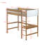 Lit mezzanine simple avec bureau, tête de lit et pied de lit rembourrés Boucle avec échelle, garde-corps de sécurité, lit mezzanine en bois d'hévéa, naturel