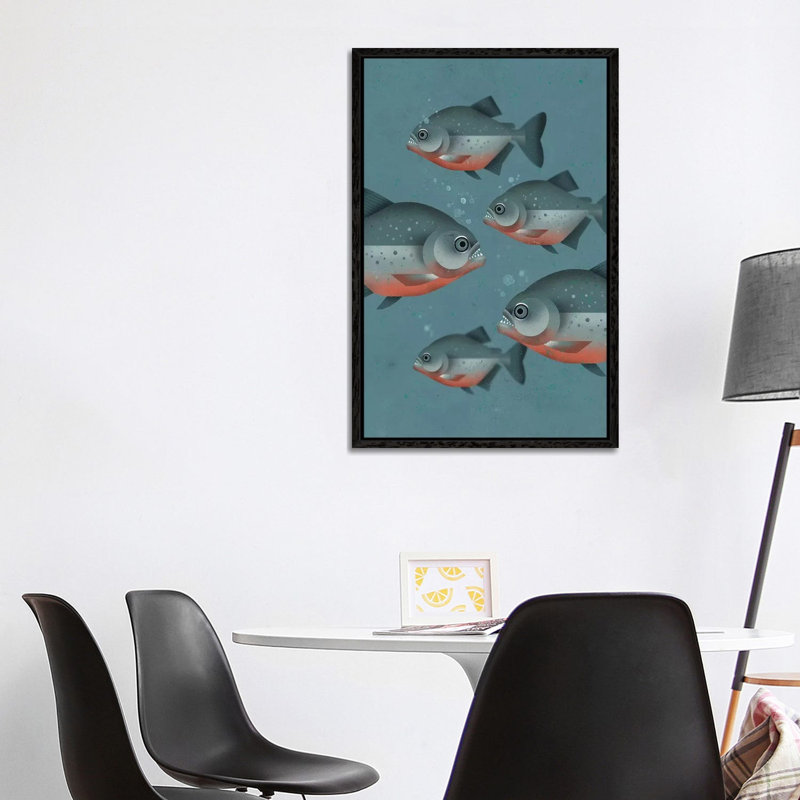 Piranhas by Dieter Braun - Print on Canvas, 101.6 cm H x 66.04 cm W, Black Framed