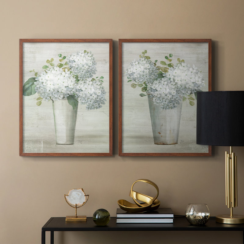 «Simply Hydrangeas I-Premium», reproduction encadrée prête à accrocher - aucun clou requis - aucun clou requis, Noyer