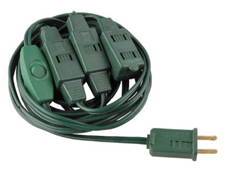 12' Green Indoor Polarized Extension Power Cord With 9-Outlets