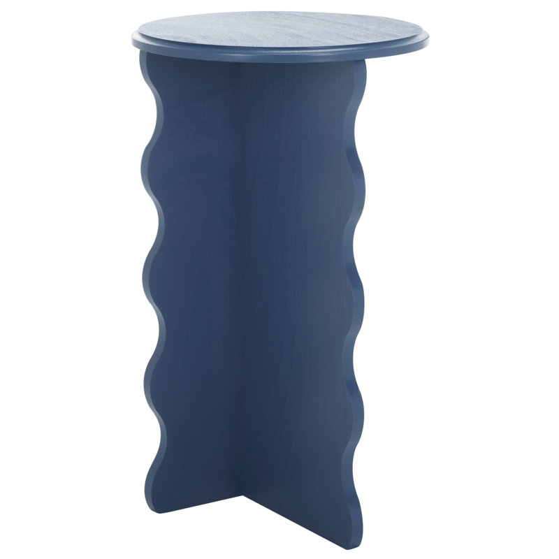 Blue Round Wood Wavy Accent Table, 15" x 22"