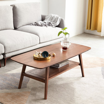 Table basse en bois massif pour la maison - Bureau en chêne avec rangement, rectangulaire, facile à assembler, assemblage 100% rectangulaire de ton brun, espace de vie