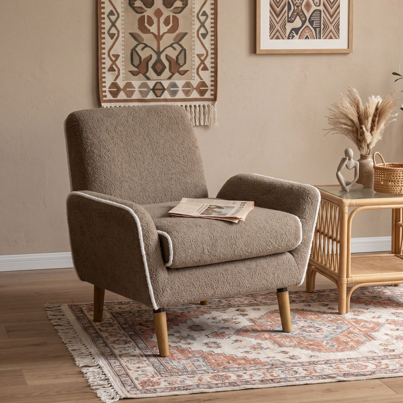 Chaise d'appoint rembourrée avec accoudoirs roulés, Brun