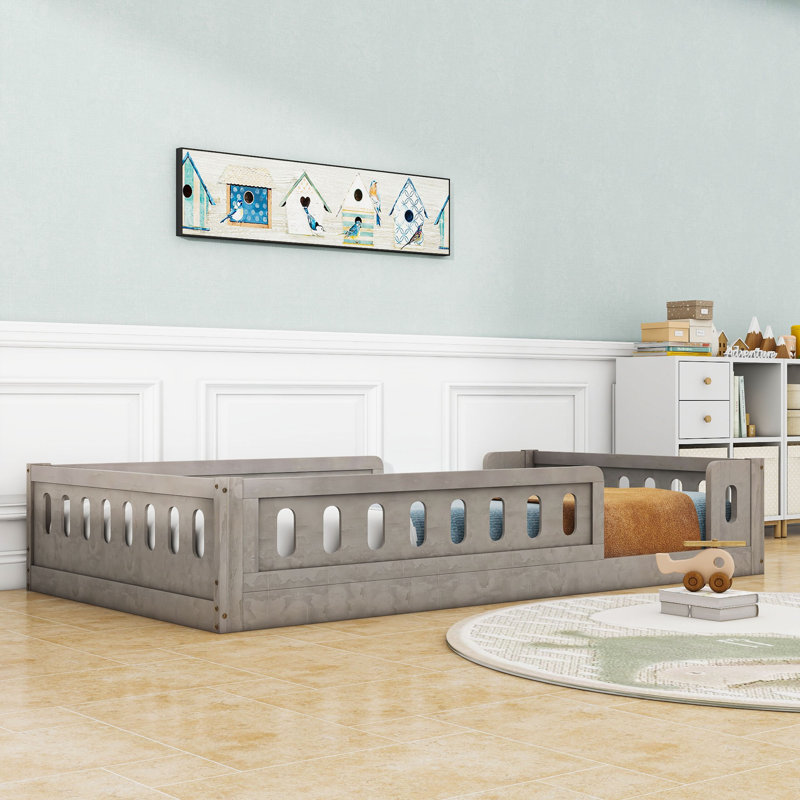Lit simple en bois avec garde-corps, Naturel