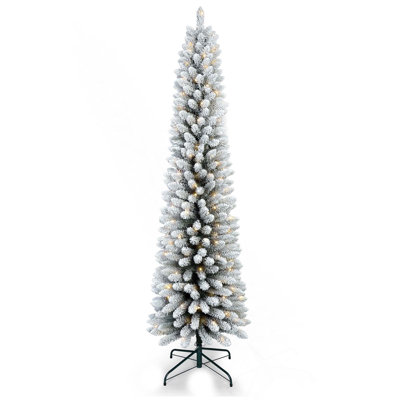 Arbre de Noël floqué à crayon mince en PVC avec support en métal robuste